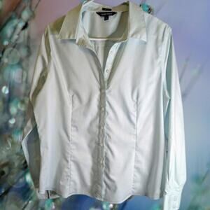 Ellen Tracy large non iron long sleeve mint button down cotton woman's blouse.